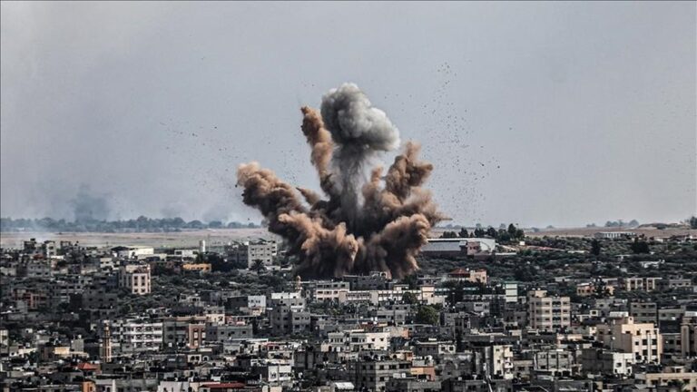 A massive explosion rises over Gaza City following an airstrike during the Israel-Palestine conflict April 2025, symbolizing the intensifying violence.