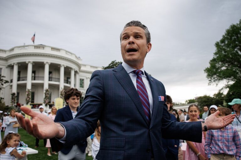 Pete Hegseth gestures during White House event as scrutiny intensifies over the Hegseth Signal chat scandal.
