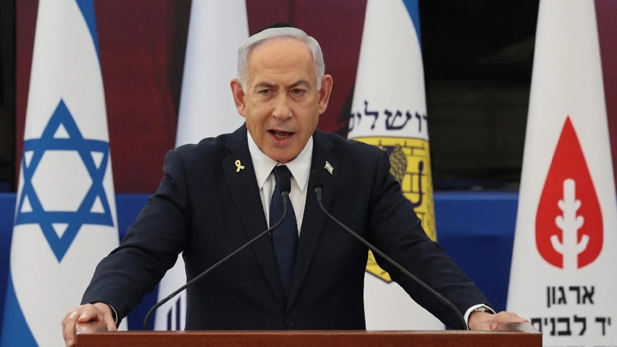 Netanyahu speaks during Israel Remembrance Day amid Israel Gaza military offensive planning, April 2025.