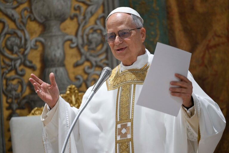 Pope Leo XIV delivers a message from the pulpit, warning that AI threatens human dignity.