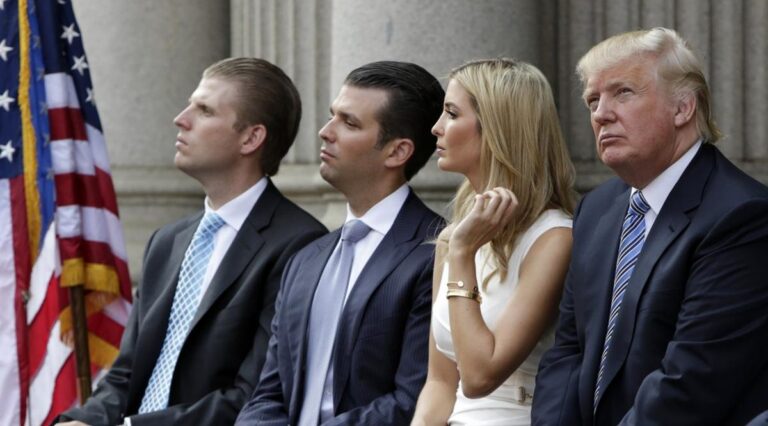 Trump family business deals pictured as Donald Trump and his children attend a formal event.