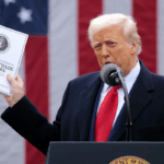 President Trump references trade concerns during the U.S.–China trade talks by holding the 2025 Foreign Trade Barriers report.